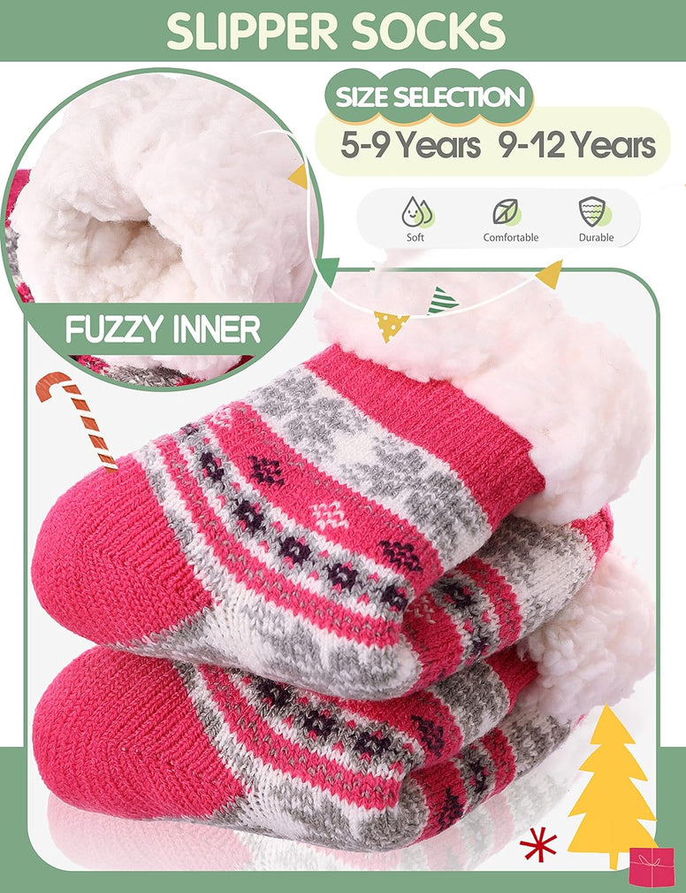 MOGGEI Girls Slipper Fuzzy Socks Kids Boys Fluffy Fleece Lined Warm Plush Sherpa Winter Child Home Socks