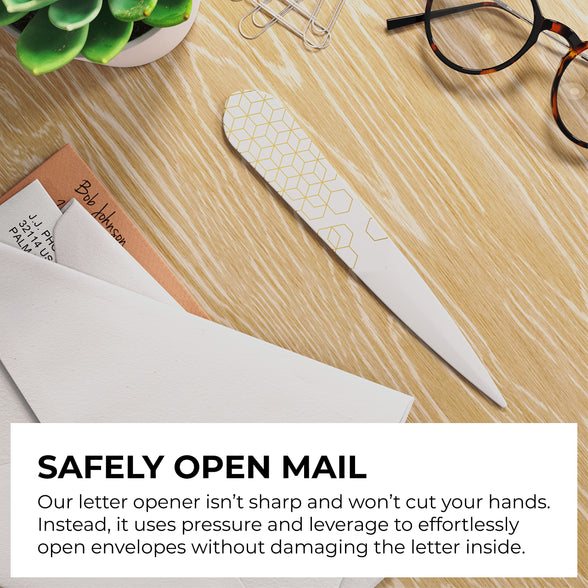 Uncommon Desks Letter Opener - 3 Pack Plastic Letter Opener with Trendy Designs, Safe Plastic Edge, Wide Ergonomic Handle for Comfort and Grip