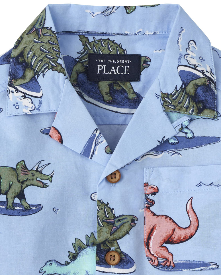 The Children's Place Boys SS TROP DINO Button Down Shirt (pack of 1)