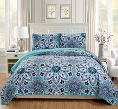 Linen Plus Over Size Quilted Bedspread Floral Turquoise Grey White Navy Blue New Twin/Twin XL