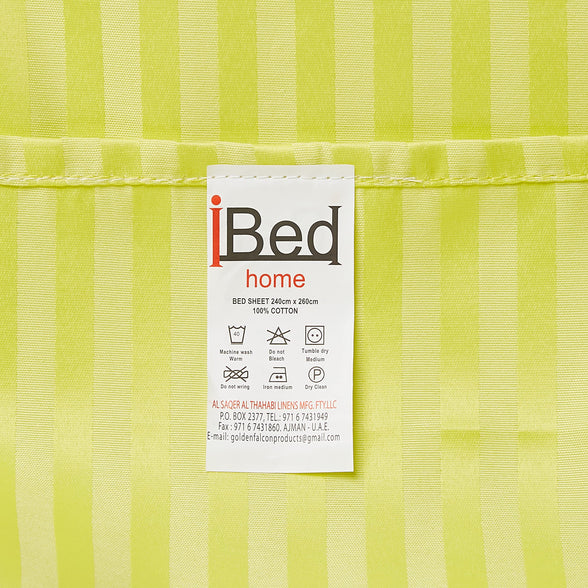 IBed home Ultra Soft Striped Bed Sheet 3 Piece Set, Cotton, King, Yellow, H24.6 x W33.4 x D5 cm