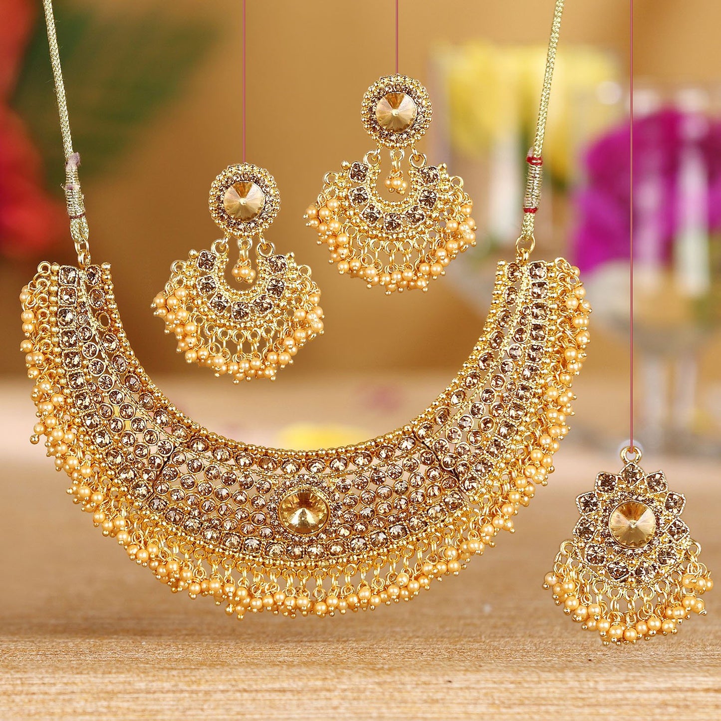 Sukkhi Glamorous Gold Plated Choker Necklace Set Combo For Women