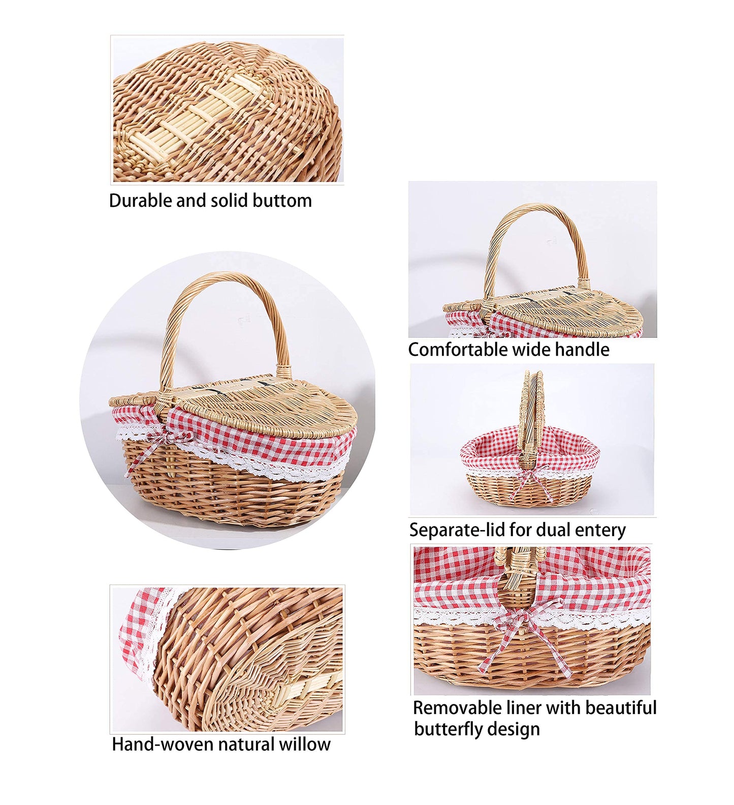 Cedilis Wicker Picnic Basket with Lid and Handle