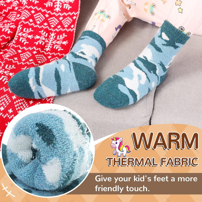 Kids Boys Girls Slipper Socks Warm Thick Fuzzy Fleece Lined Winter Cartoon Thermal Anti-Slip Soft Children's Home Floor Socks