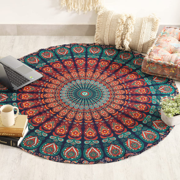 Popular Handicrafts Round tapestry Indian Mandala Round Roundie Beach Throw Tapestry wall hanging Hippy Boho Gypsy Cotton Tablecloth, Round Yoga Sheet 50"