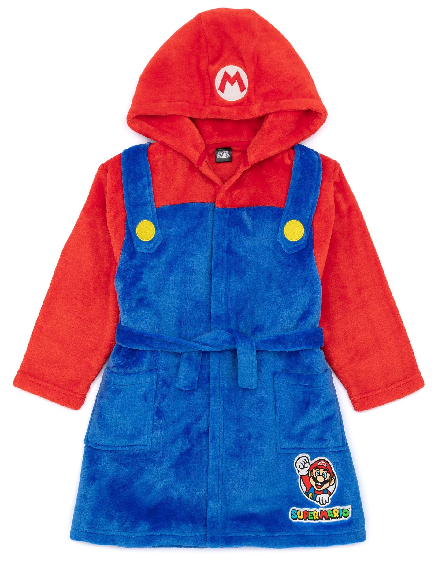 Super Mario Dressing Gown Kids | Boys Girls Character Blue Red Pyjamas Bathrobe | Arcade Game Nightgown 3-4Y