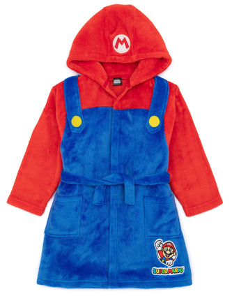 Super Mario Dressing Gown Kids | Boys Girls Character Blue Red Pyjamas Bathrobe | Arcade Game Nightgown 3-4Y