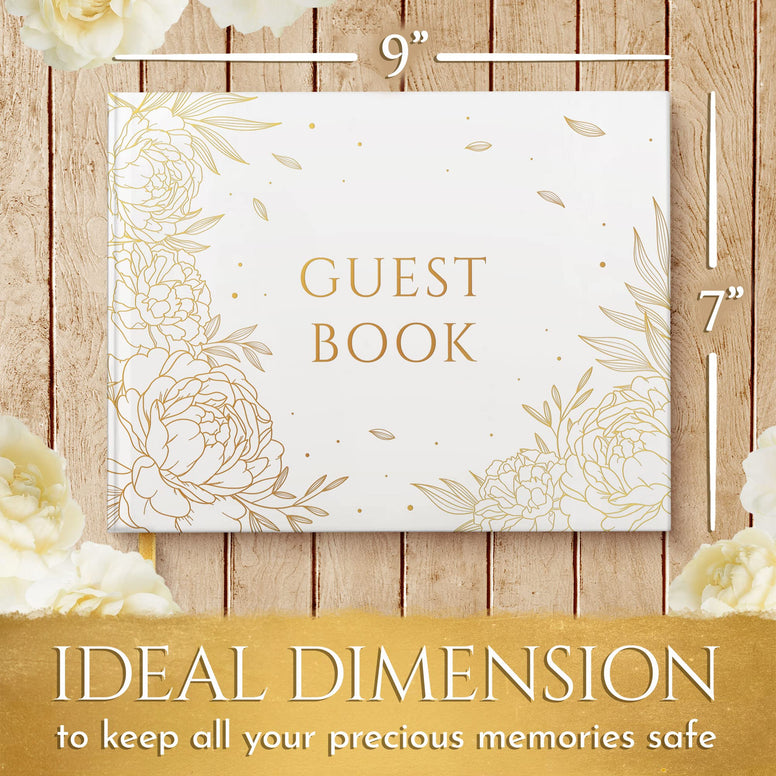 Gold Floral Wedding Guest Book, Wedding Guestbook with Pen, Guest Book Wedding Gold Hot Foil Stamping, Bridal Shower Guest Book Gold Paper Edge, Wedding Guestbook Alternative, Guestbook Wedding