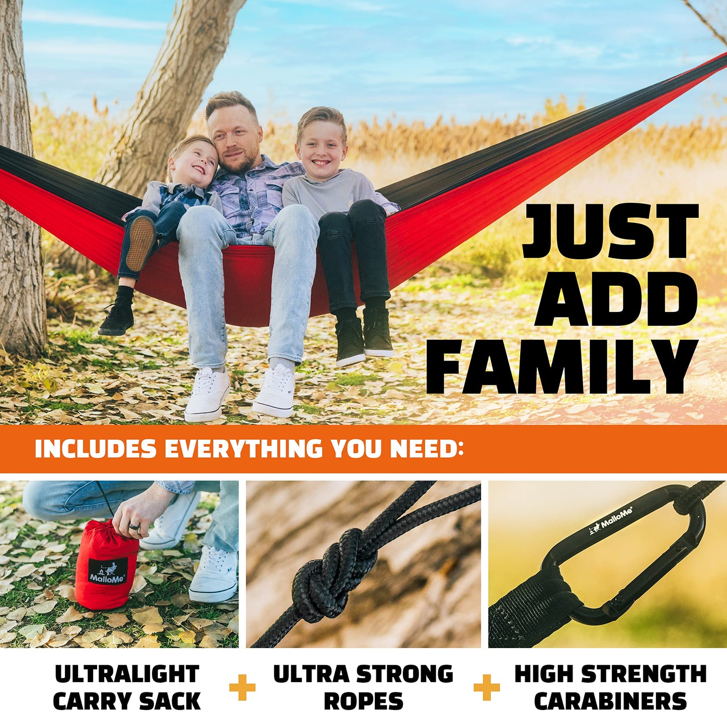 MalloMe Camping Hammock with Ropes - Heavy Duty Outdoor Hammocks Portable Hammock 1 & 2 Two Person Double Hammock - Amacas Hamacas para Adultos & Kids Backpacking Tree Hamock Hammok Hamic Small Large