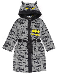 DC Comics Batman Dressing Gown For Boys & Girls | Kids Grey Dark Knight Movie Pocket Bathrobe | Children’s Soft Fluffy Pjs Robe 4-5Y