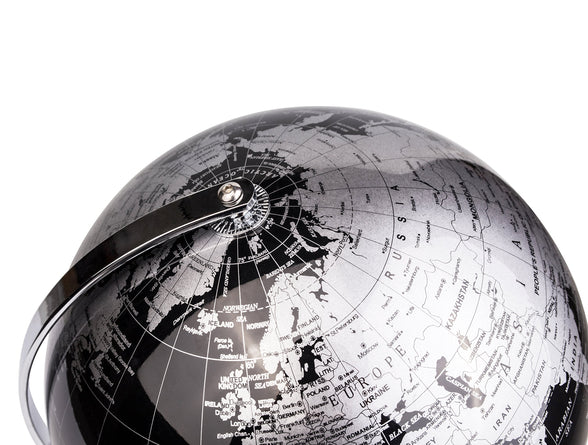 ANNOVA Metallic World Globe Black – Educational/Geographic/Modern Desktop Decoration - Stainless Steel Arc and Base/Earth World - Metallic Black - for School, Home, and Office (8-Inch)