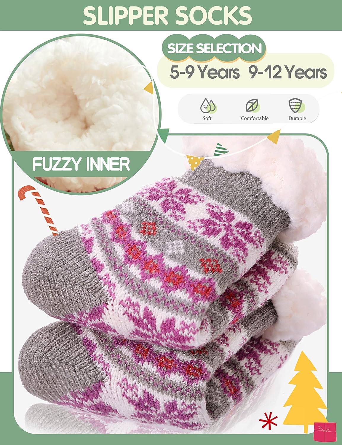 MOGGEI Girls Slipper Fuzzy Socks Kids Boys Fluffy Fleece Lined Warm Plush Sherpa Winter Child Home Socks