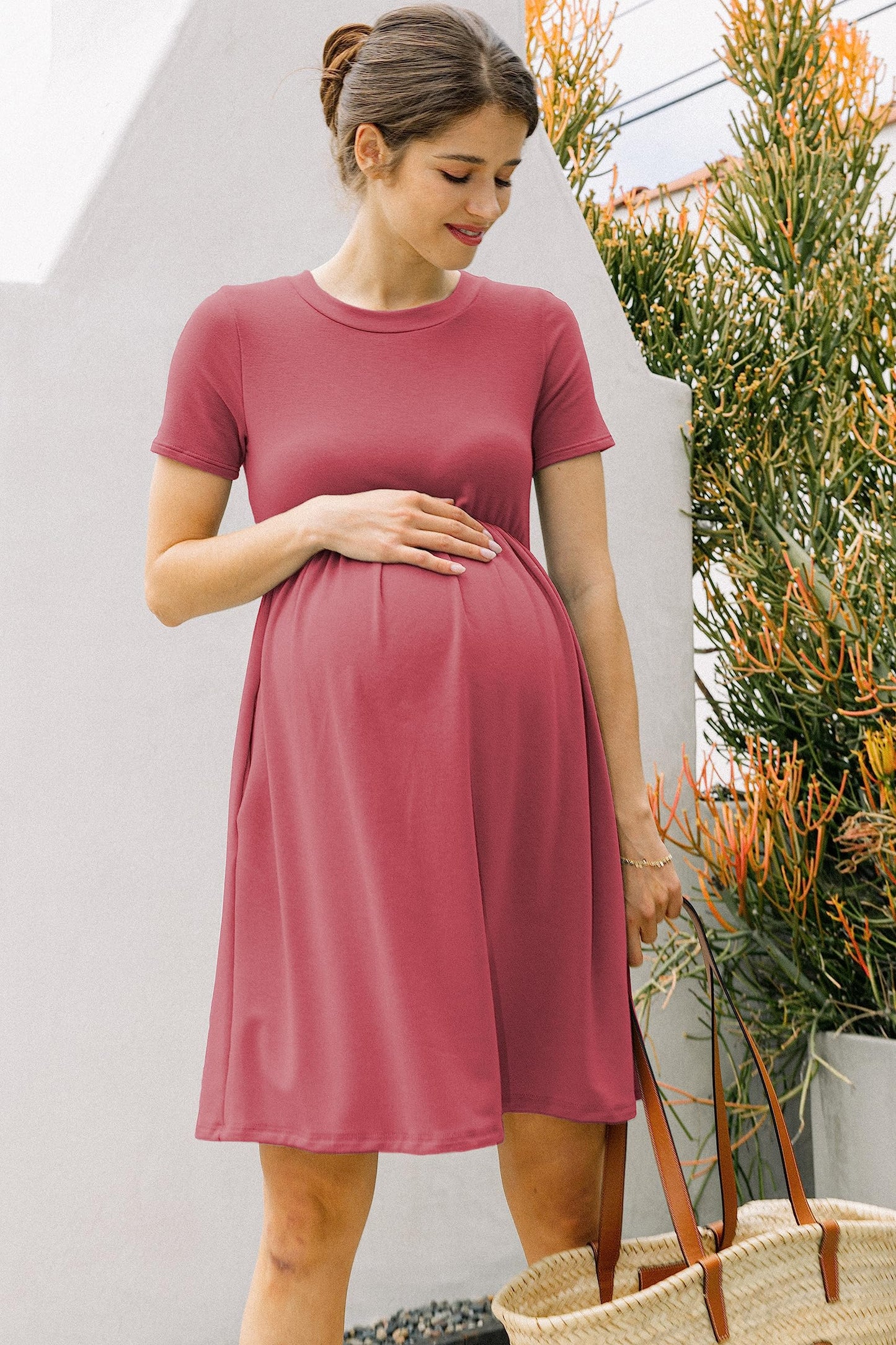 LaClef Women's Maternity Casual Mini T-Shirt Dress