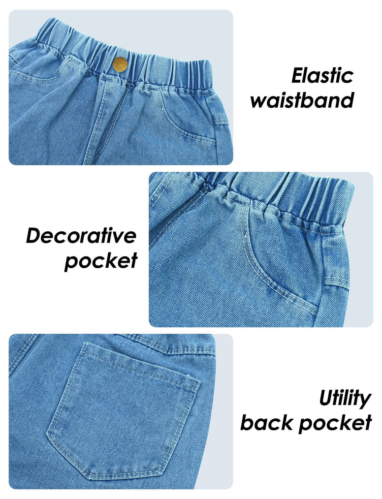 SEAUR Girls Straight Leg Jeans Fashion Elastic Waist Jeans Kids Casual Washed Denim Pants,5-6 Years