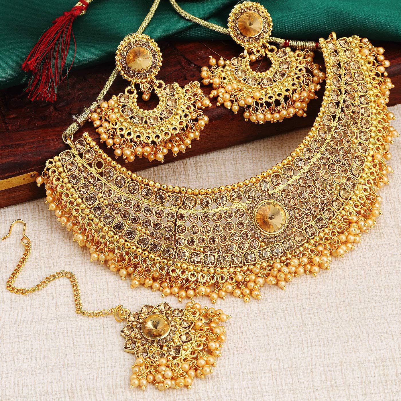 Sukkhi Glamorous Gold Plated Choker Necklace Set Combo For Women