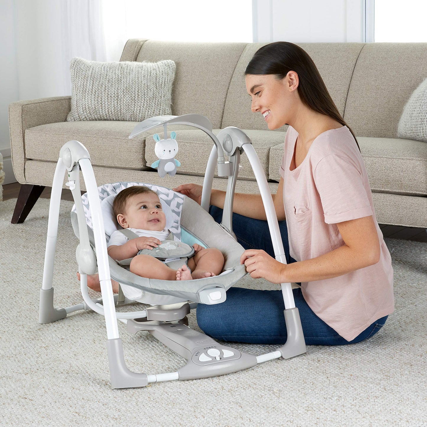 Ingenuity 12189-3 Convertme Swing-2-Seat - Raylan, Pack Of 1 - Blue and Grey - Safety Belt & Removable Baby Toys Swing for Baby