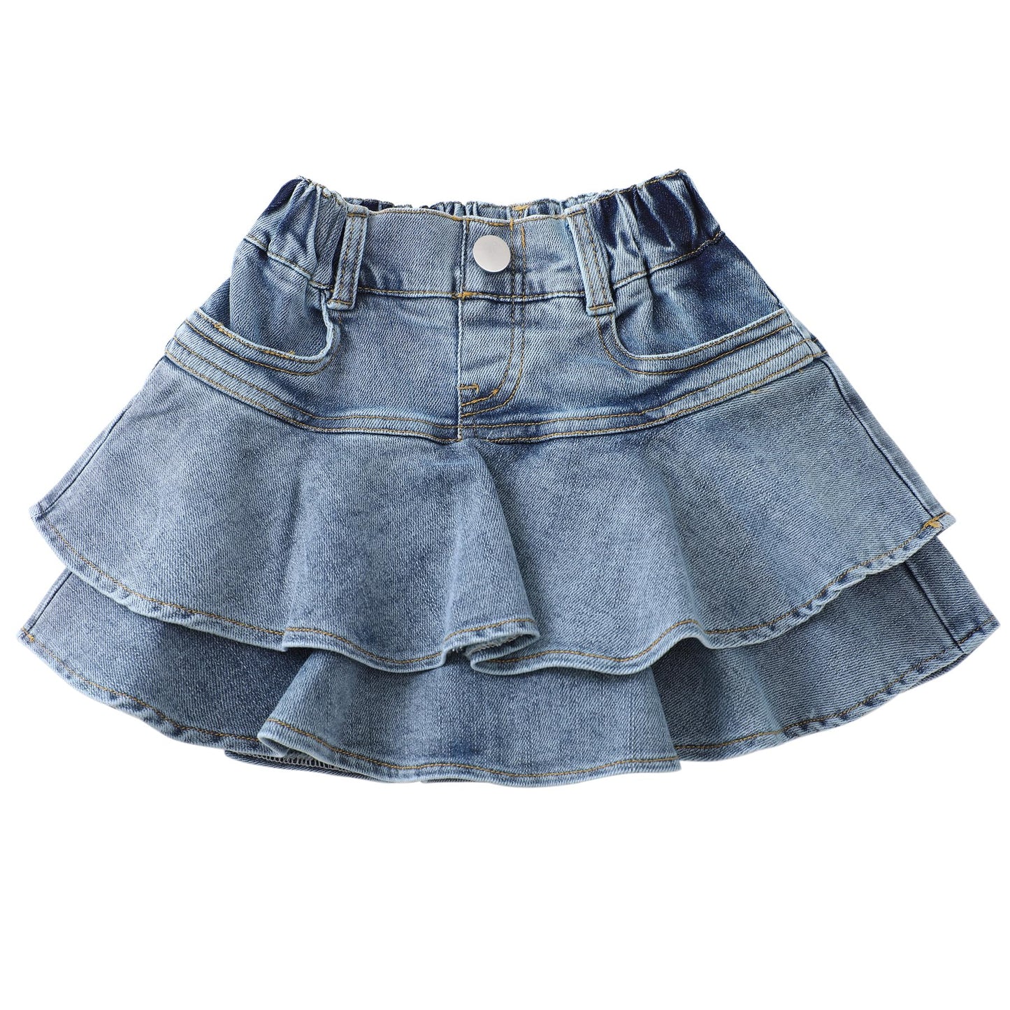 Flofallzique Little Girl Denim Skirts Mini Flared Layers Pleated Skirts for Toddlers Skorts