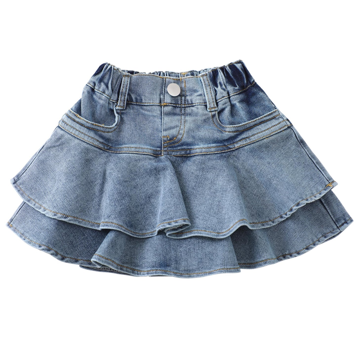 Flofallzique Little Girl Denim Skirts Mini Flared Layers Pleated Skirts for Toddlers Skorts 3 Years