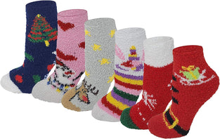 6 Pairs Pack Kids Girls Cozy Fuzzy Soft Anti Skid Slipper Socks