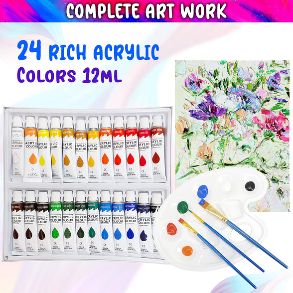 Acrylic Paint Brush with 24 Colours Set, 40 Pieces