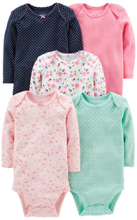 Simple Joys by Carter's Baby Girls' Long-Sleeve Bodysuit, Pack of 5 (3-6 Months)