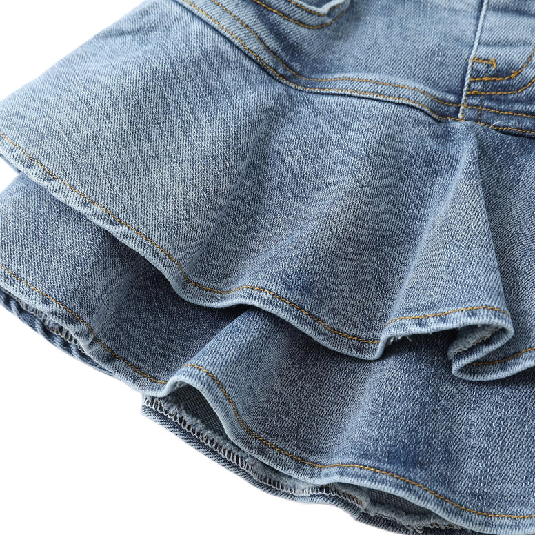 Flofallzique Little Girl Denim Skirts Mini Flared Layers Pleated Skirts for Toddlers Skorts 3 Years