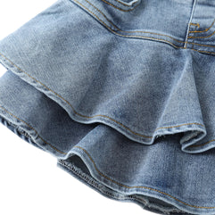 Flofallzique Little Girl Denim Skirts Mini Flared Layers Pleated Skirts for Toddlers Skorts