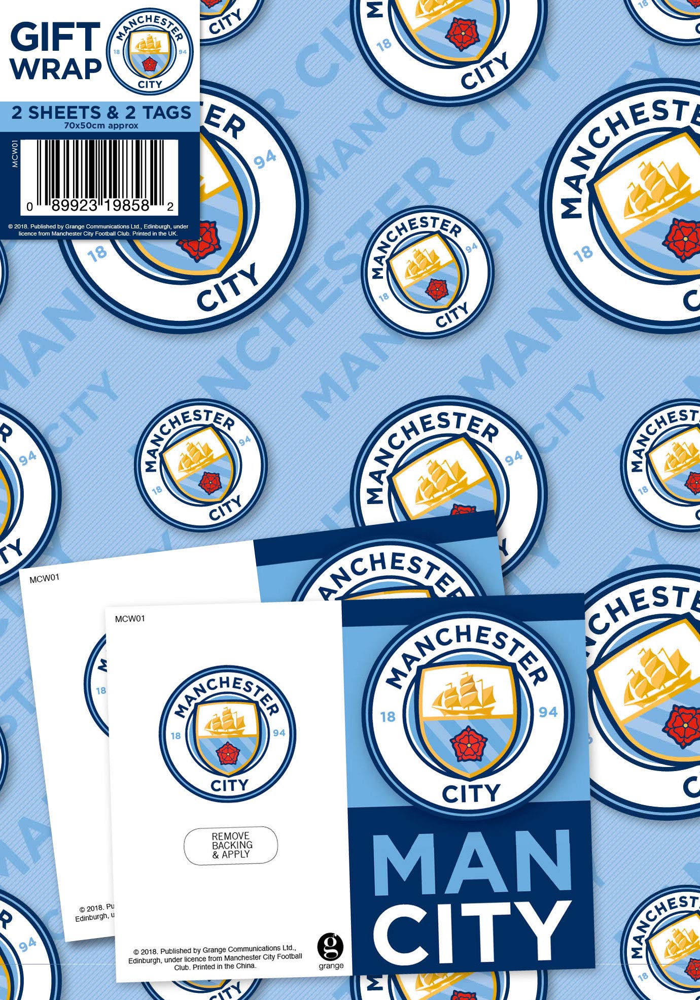 Manchester City Football Club Gift Wrapping Paper 2 Sheets 2 Tags