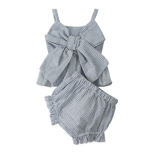 LYSINK Newborn Baby Girl Clothes Stripe Sleeveless Bowknot Tank Top Shorts Set Summer Outfits Cute Baby Clothes Girl 0-18M
