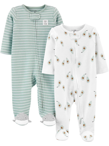 Simple Joys by Carter's Unisex Baby Baby 2-Pack 2-Way Zip Thermal Footed Sleep and Play Baby and Toddler Sleepers (0-3 Months)