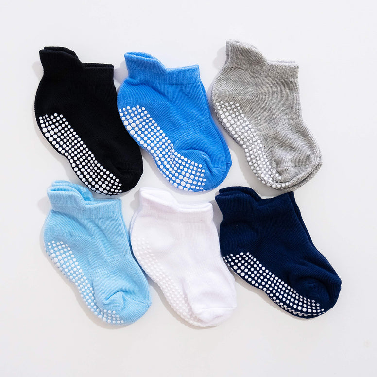 Brien Toddler Grips Ankle Socks, Non Slip Socks for Kids, Low Cut Anti-Skid Floor Socks for 1-3 Years Baby Boys and Girls, 6 Pairs