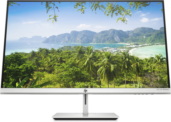 HP U27 4K Wireless Monitor, Wireless sharing, 4k (3,840 x 2160), 27 Inch, IPS, Height Adjustable Stand, VESA Mount, (1 DisplayPort, 1 HDMI, 3 USB-A Ports) - Silver/Black