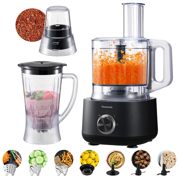 Panasonic Food Processor 800W, MK-F510 with 2.4L Bowl,Blender,Grinder, Knife/Slicing/Shredding/French Fry/Whipping & Kneading blade,Compact & Sleek, 1 yr Warranty