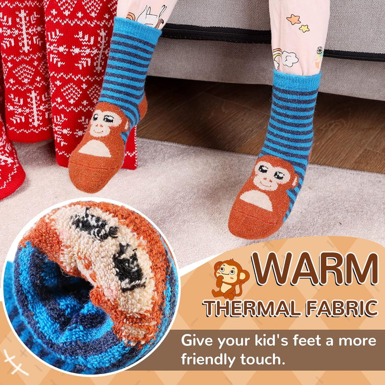 Kids Boys Girls Slipper Socks Warm Thick Fuzzy Fleece Lined Winter Cartoon Thermal Anti-Slip Soft Children's Home Floor Socks