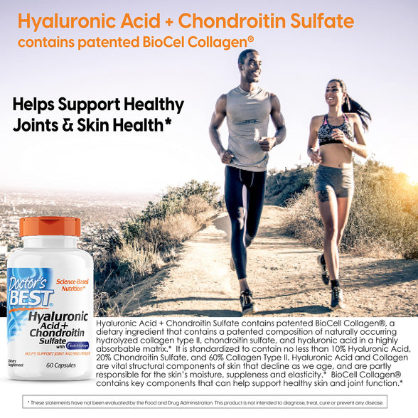 Doctor's Best Hyaluronic Acid with Chondroitin Sulfate, Non-GMO, Gluten Free, Soy Free, Joint Support, 60 Caps