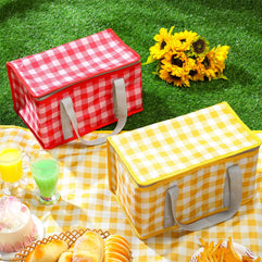 2 Pcs Insulated Picnic Bag Reusable Cooler Bags Food Dilivery Bags Grocery Shopping Beach Bag Leakproof Foldable Picnic Basket with Zippered Top for Picnic Travel Beach Outdoor Hot Cold (Red, Yellow)