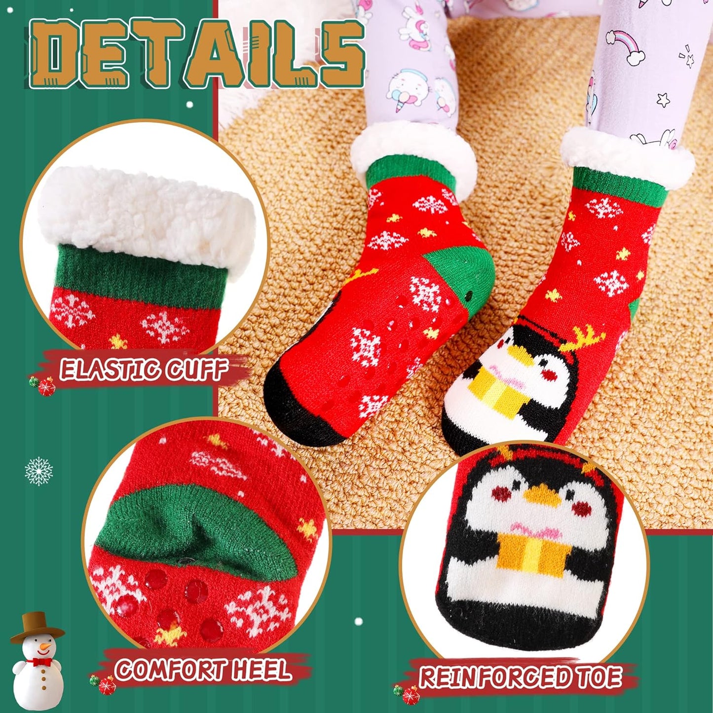 Kids Boys Girls Slipper Socks Warm Thick Fuzzy Fleece Lined Winter Cartoon Thermal Anti-Slip Soft Children's Home Floor Socks