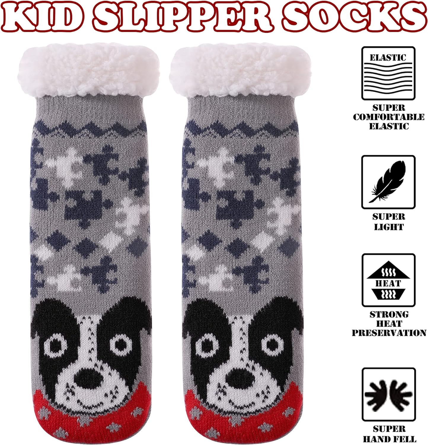 FNOVCO Kids Slipper Socks Boys Girls Fuzzy Soft Thick Cozy Warm Fleece lined Winter Indoor Christmas Socks