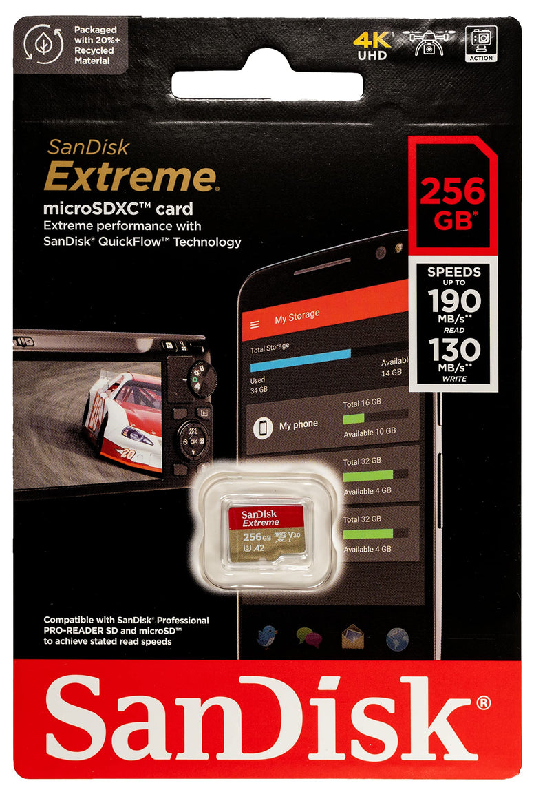 SanDisk Extreme 256GB MicroSD (2 Pack) Memory Card for GoPro Hero 9 Black Action Cam Hero9 SDXC (SDSQXA1-256G-GN6MN) UHS-1 V30 A2 Bundle with (1) Everything But Stromboli MicroSDXC & SD Card Reader