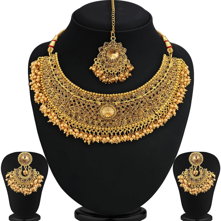 Sukkhi Glamorous Gold Plated Choker Necklace Set Combo For Women