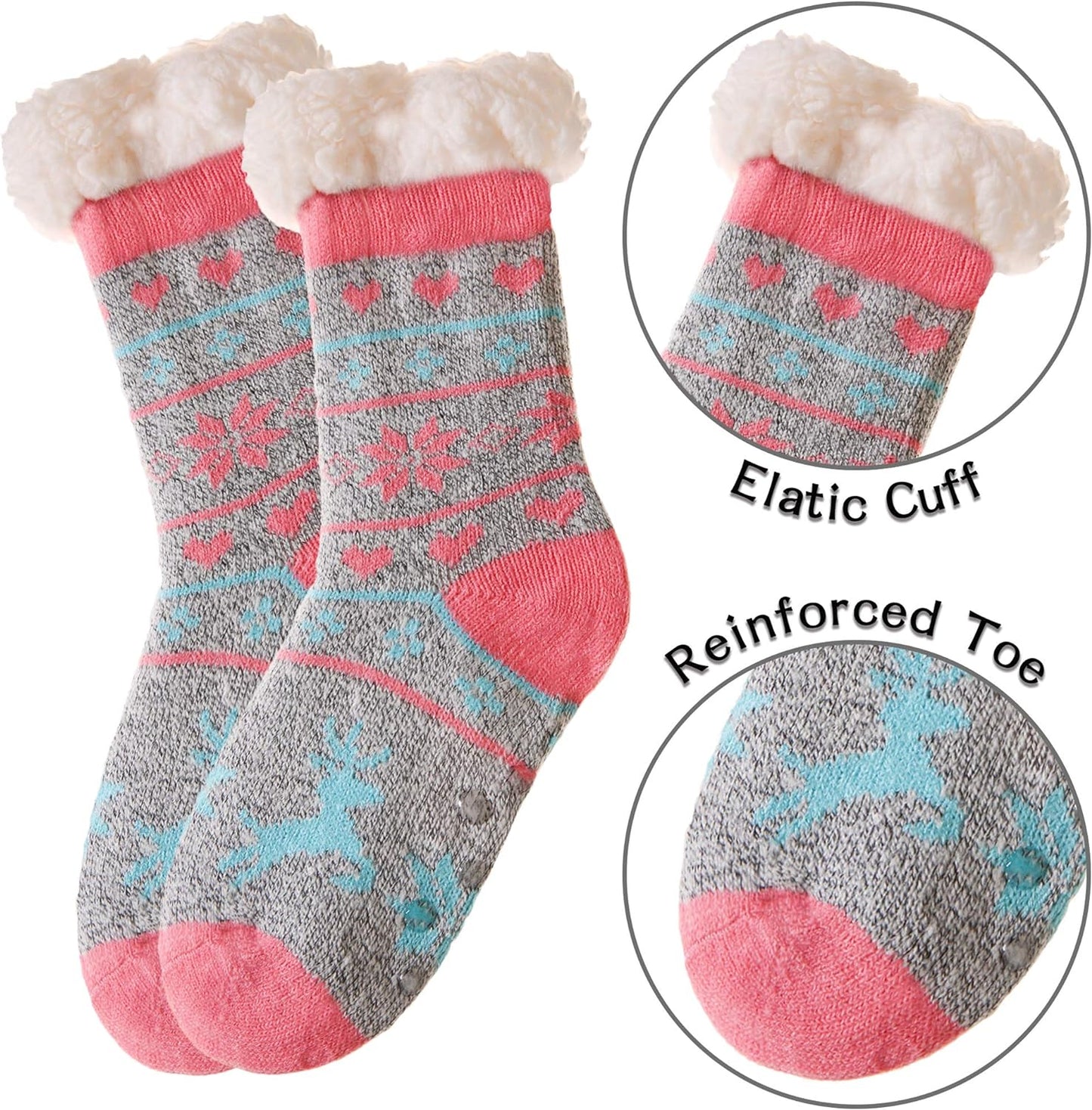 Kids Fuzzy Slipper Grip Socks Boys Girls Non Slip Winter Thick Fluffy Warm Soft Plush Thermal Crew Socks 6 Pairs