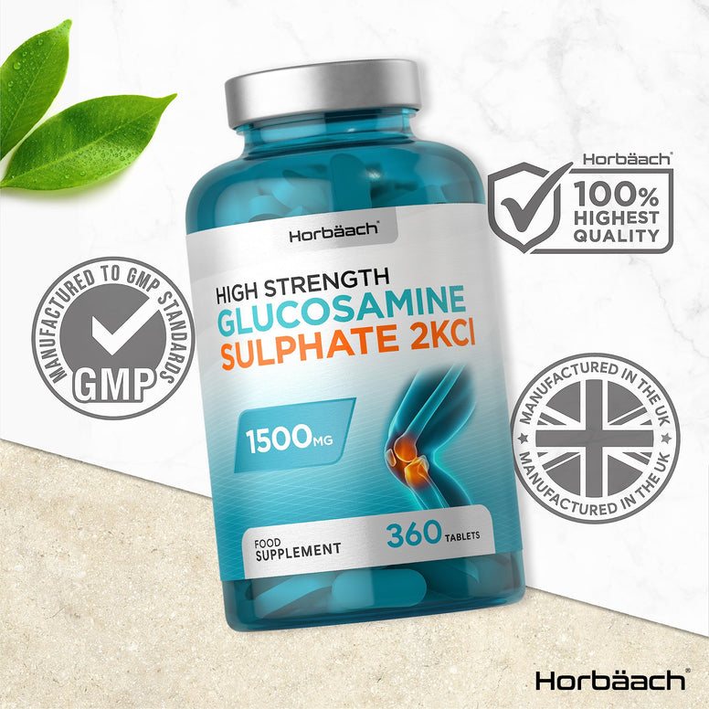 Glucosamine Sulphate 2KCL Supplement 1500mg | 360 Tablets | High Strength | No Artificial Preservatives | by Horbaach