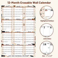 Youthamazing 2023-2024 Yearly Wall Calendar Dry Erase Calendar 2023-2024 from Jul. 2023 to Jun. 2024, 34.8'' x 22.8'' Large Dry Erase Calendar Wall, Erasable & Reusable Calendar, Vertical/Horizontal,