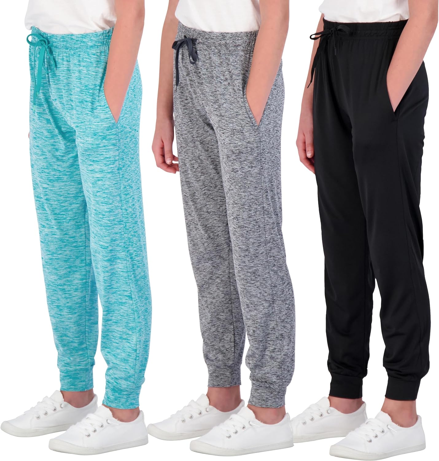 3 Pack: Girls Dry Fit Joggers Soft Girl Jogger Sweatpant Athletic Track Warmup Casual Sweatpants Clothes Sports Kids Clothing Youth Children Sweats Pant Teen Running Pants Leggings -Set 5, M (10/12)