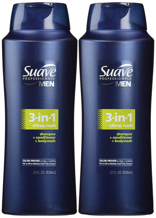 Suave Men 3 in 1 Shampoo Conditioner and Body Wash Citrus Rush 28 oz(Pack of 2)