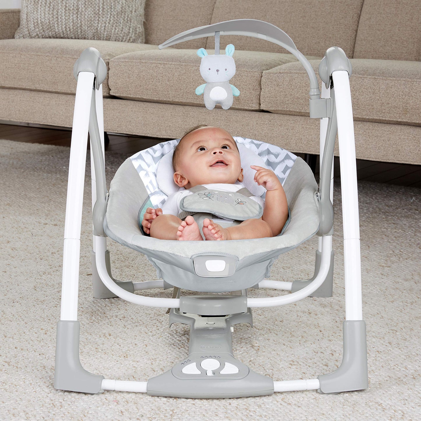 Ingenuity 12189-3 Convertme Swing-2-Seat - Raylan, Pack Of 1 - Blue and Grey - Safety Belt & Removable Baby Toys Swing for Baby