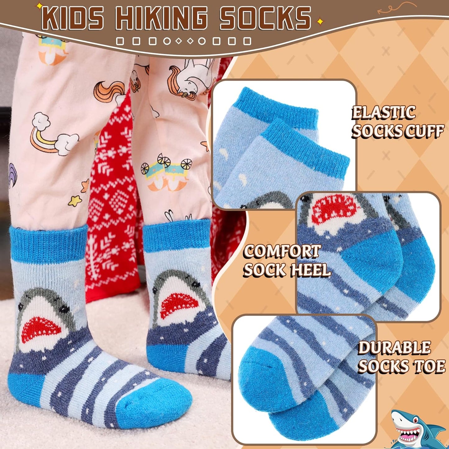 Kids Boys Girls Slipper Socks Warm Thick Fuzzy Fleece Lined Winter Cartoon Thermal Anti-Slip Soft Children's Home Floor Socks