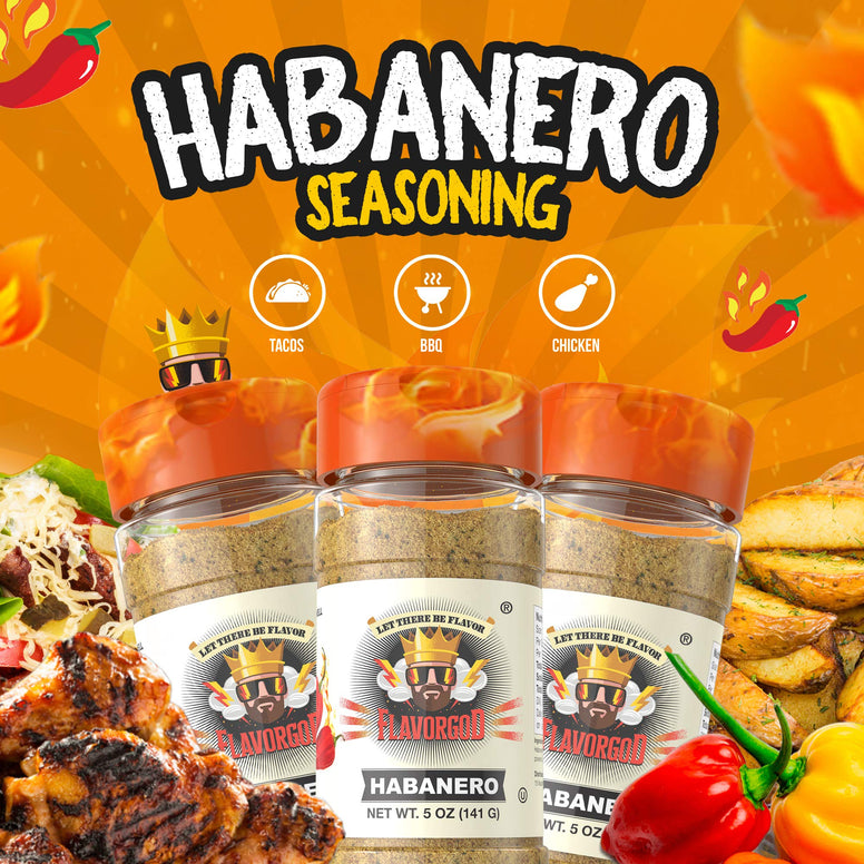 Habanero Seasoning Mix by Flavor God - Premium All Natural & Healthy Spice Blend for Burritos, Tacos, Seafood & Chicken - Kosher, Low Sodium, Dairy-Free, Vegan & Keto Friendly