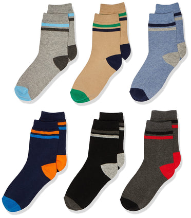 Jefferies Socks Big Boys' Stripe Crew Socks 6 Pack, Multi Size, Multicolor