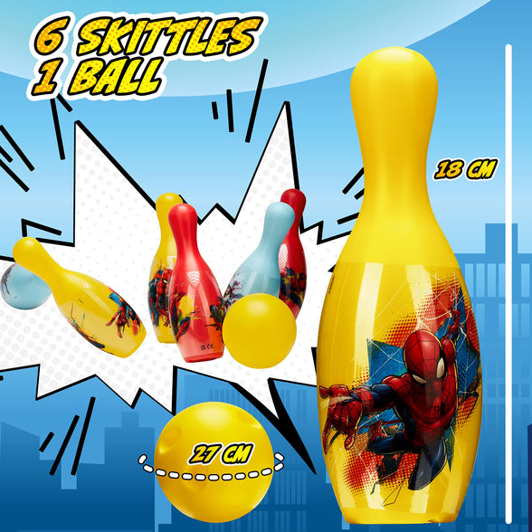 Marvel Spiderman Bowling Set Kids 1 Ball 6 Pins Skittles Game for Kids Summer Garden Toys Indoor Outdoor Games Bowling Game Party Birthday Spiderman Gifts for Boys (Multi Spiderman)